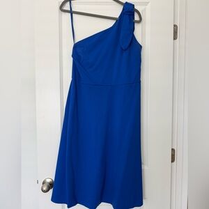 Banana Republic Royal Blue One-Shoulder Knot-Accent Dress